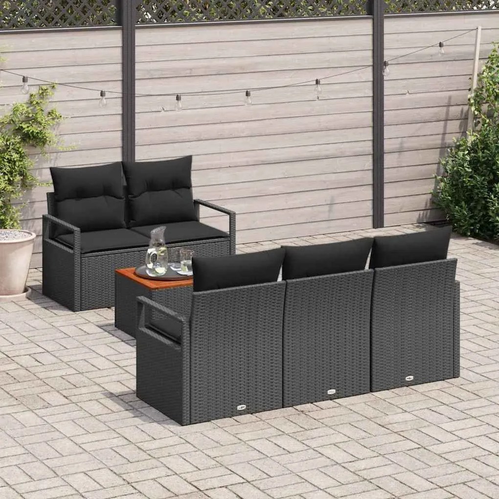 vidaXL Σετ Καναπέ Κήπου με μαξιλάρι 6 pcs Μαύρο Πολυ ράταν