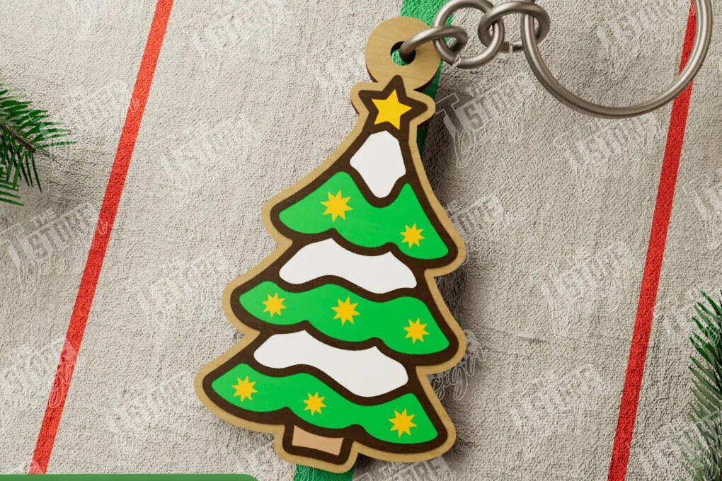 Σετ των 3 Intra απο ξύλο plywood 3mm-4mm πάχος Χριστουγεννιάτικο Μπρελόκ | Χριστουγεννιάτικο Δέντρο |CNC Δίασταση 6x6 cm INTRAFABR-107020421