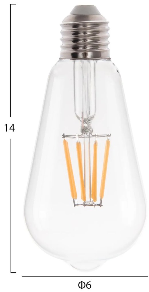 ΛΑΜΠΤΗΡΑΣ  LED FILAMENT 8W E27 DIMMABLE 3000K ΔΙΑΦΑΝΟΣ 6x6x14 εκ.