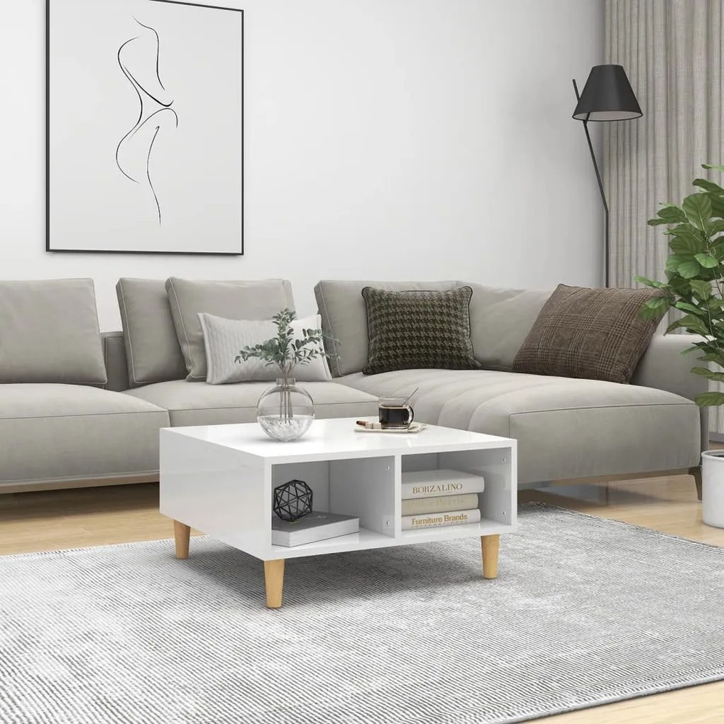 vidaXL Τραπεζάκι Σαλονιού Γυαλιστερό Λευκό 60x60x30 εκ. Μοριοσανίδα