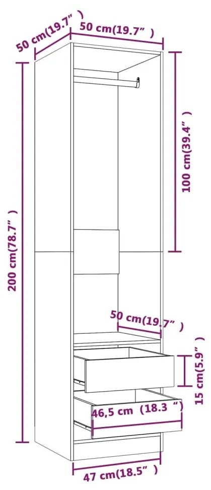 Ντουλάπα με Συρτάρια Γκρι Sonoma 50 x 50 x 200 εκ Επεξεργ. Ξύλο - Γκρι