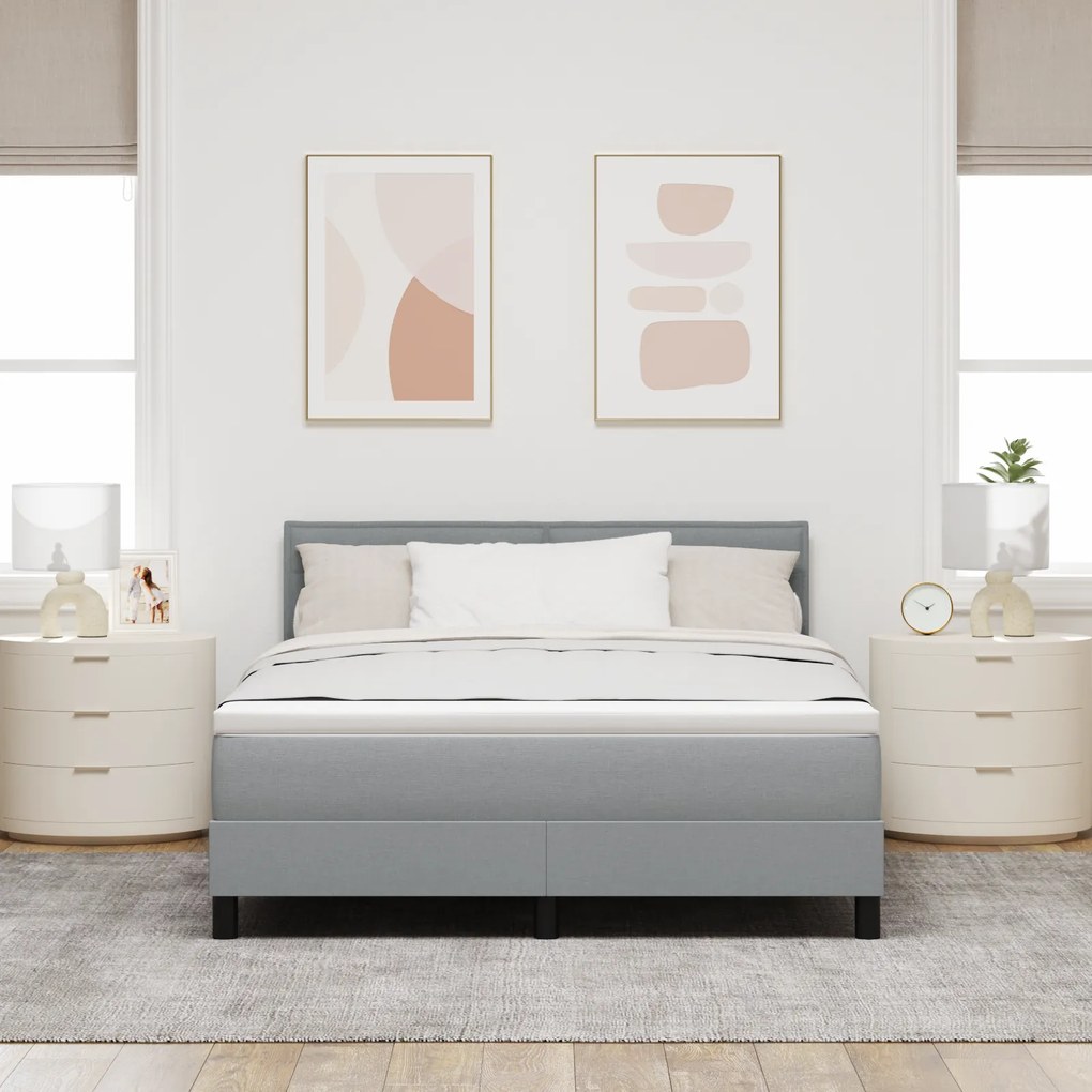 vidaXL κρεβάτι box spring  με στρώμα & LED φως γκρι 160x200 εκ. ύφασμα