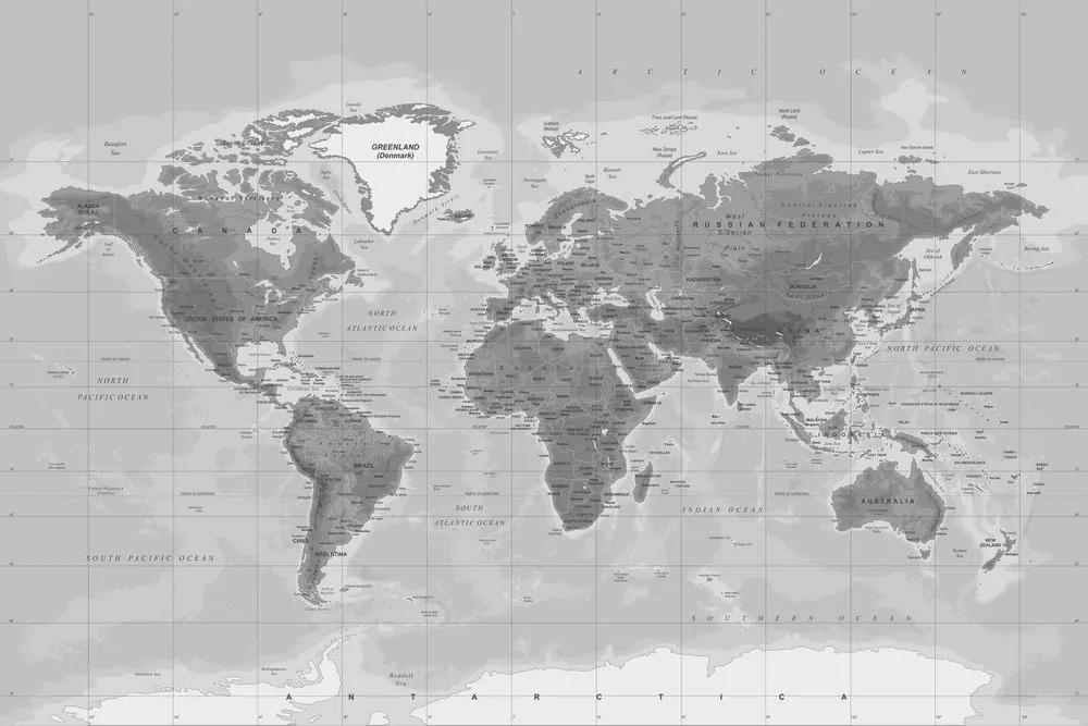 Εικόνα στο φελλό ενός όμορφου ασπρόμαυρου παγκόσμιου χάρτη - 120x80  arrow