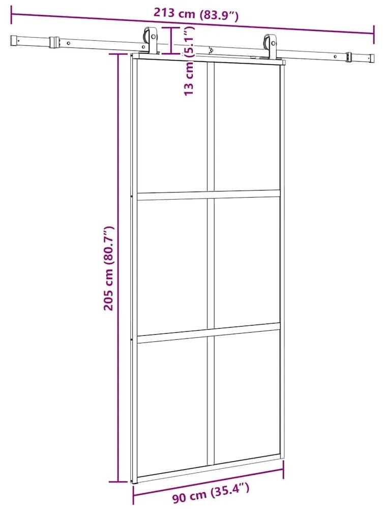 Συρόμενη πόρτα με σετ υλικού Μαύρο 90x205 cm γυαλί μετριασμένο - Μαύρο