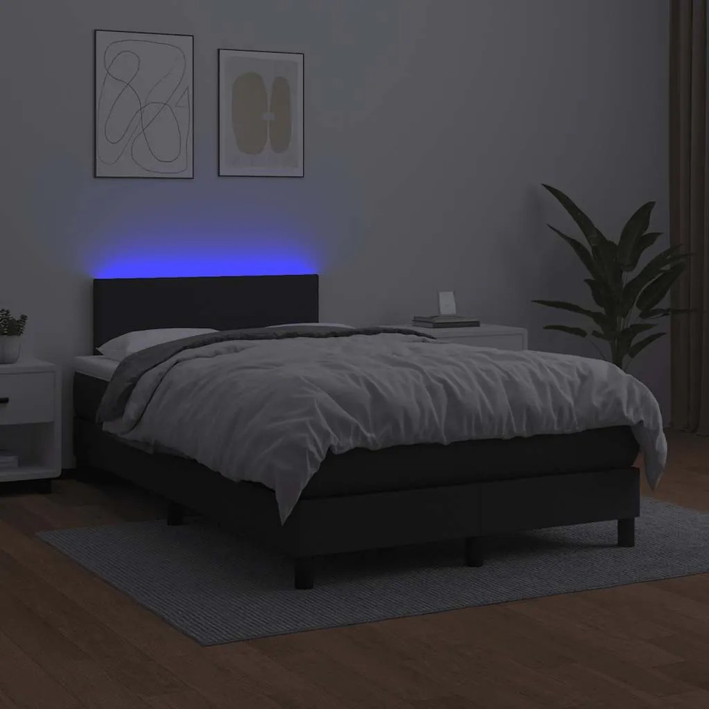 vidaXL Κρεβάτι Boxspring με Στρώμα&LED Μαύρο 120x190εκ.Συνθετικό Δέρμα