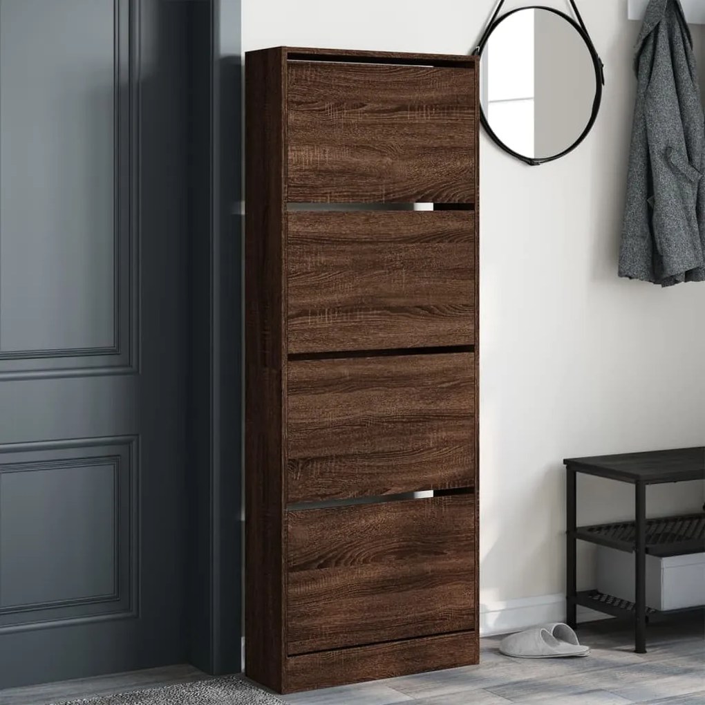 vidaXL Παπουτσοθήκη Καφέ δρυς 60x21x163,5 εκ. από Επεξεργασμένο Ξύλο