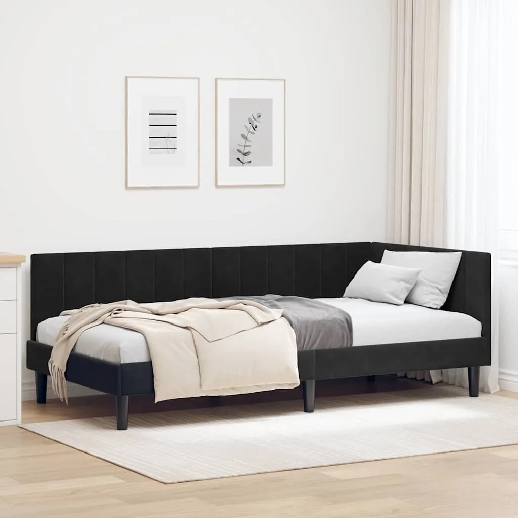 vidaXL Κρεβάτι Γωνίας με κεφαλάρι Μαύρο 90 x 200 cm Βελούδο