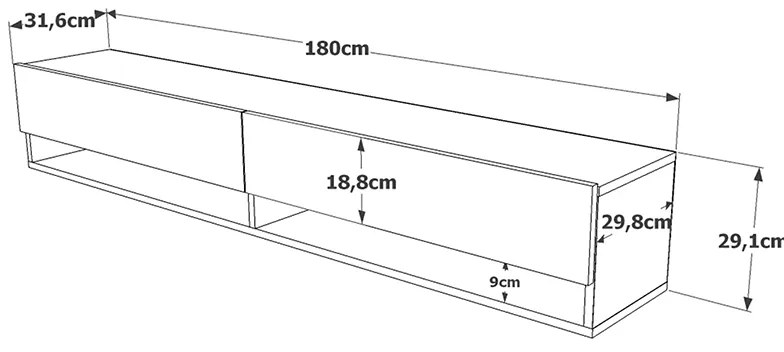 Έπιπλο τηλεόρασης επιτοίχιο Handra pakoworld λευκό-oak 180x31,5x29,5εκ (1 τεμάχια)