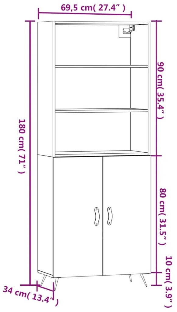 Ντουλάπι Γκρι Sonoma 69,5 x 34 x 180 εκ. Επεξεργασμένο Ξύλο - Γκρι