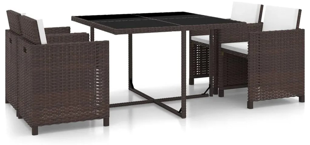 vidaXL Σετ Τραπεζαρίας Εξ. Χώρου 5 τεμ. Καφέ Συνθ. Ρατάν με Μαξιλάρια