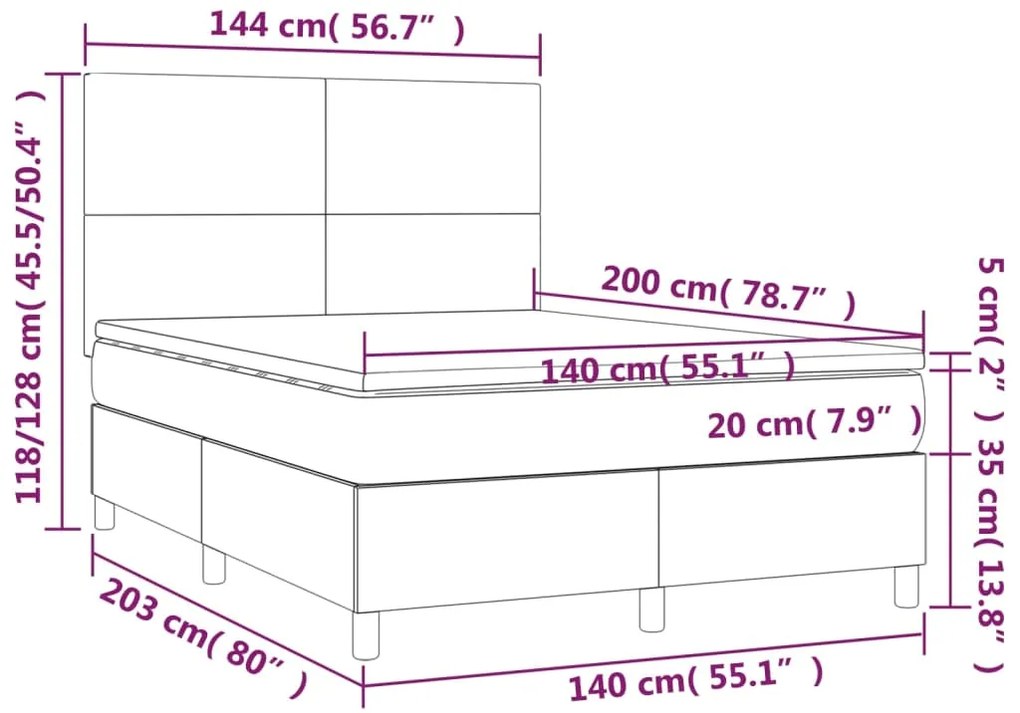 vidaXL Κρεβάτι Boxspring με Στρώμα Μαύρο 140x200εκ.από Συνθετικό Δέρμα