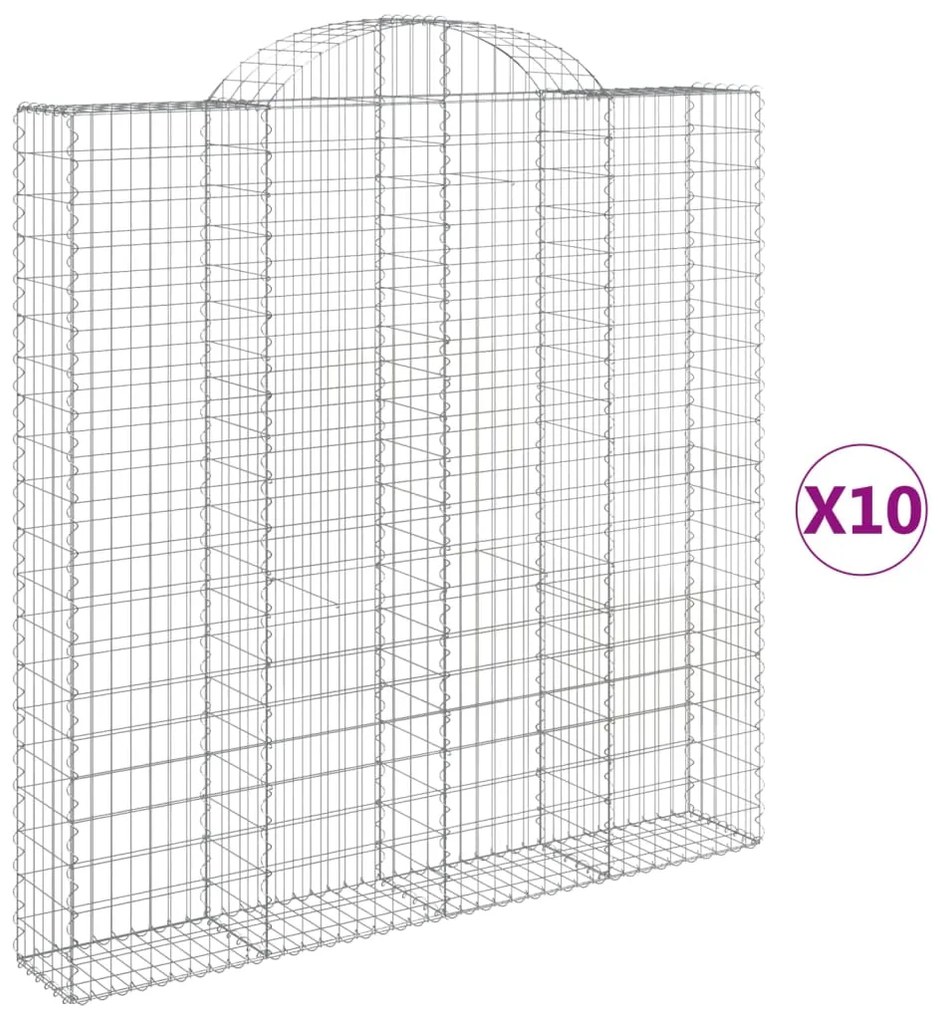 vidaXL Συρματοκιβώτια Τοξωτά 10 τεμ. 200x30x200/220 εκ. Γαλβαν. Ατσάλι