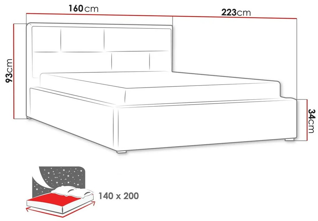 Κρεβάτι Pomona 104, Διπλό, Μαύρο, 140x200, Ταπισερί, Τάβλες για Κρεβάτι, 160x223x93cm, 83 kg | Epipla1.gr