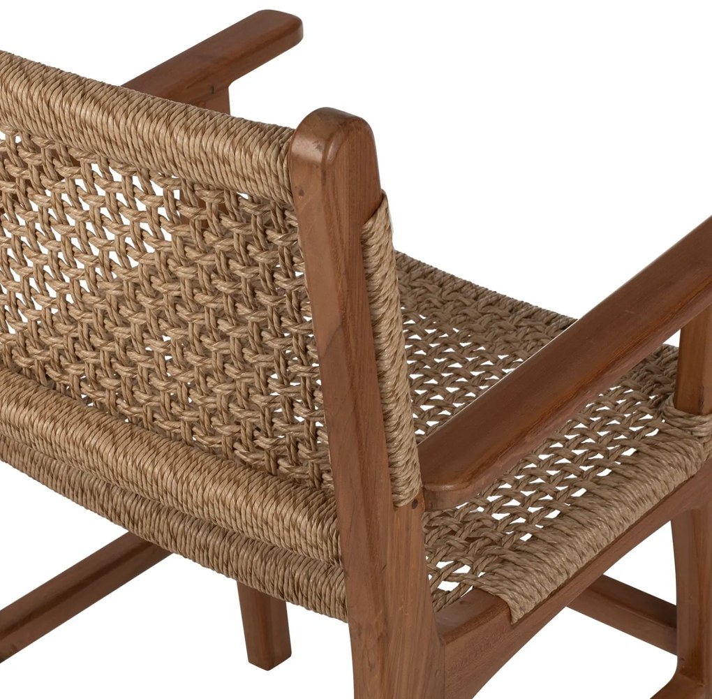 Πολυθρόνα Μασίφ Ξύλο Teak Φυσικό Rattan Σχοινί 54x58x88Υεκ