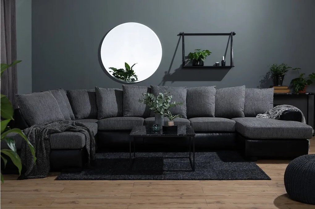 Γωνιακός Καναπές Scandinavian Choice 540, Γκρι, Μαύρο, 380x215x90cm, Πόδια: Ξύλο | Epipla1.gr