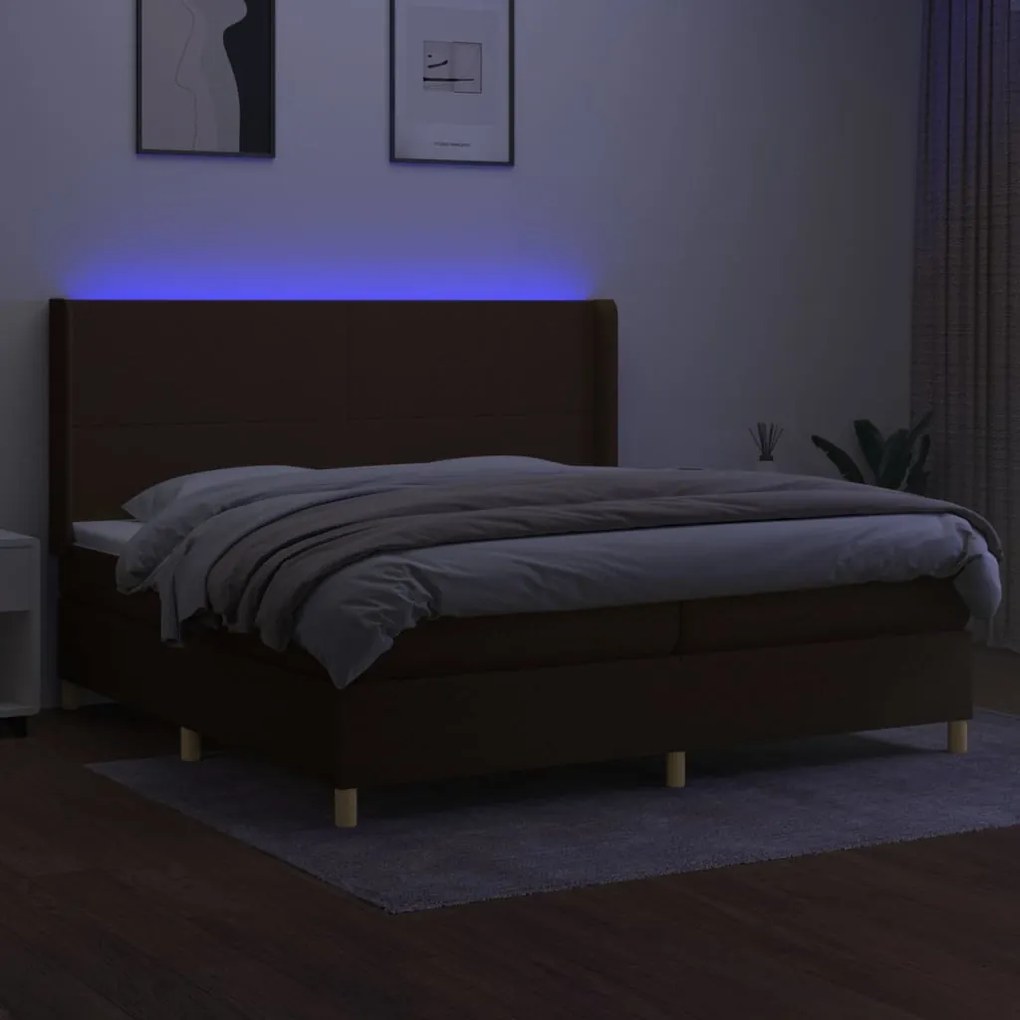 vidaXL Κρεβάτι Boxspring με Στρώμα & LED Σκ.Καφέ 200x200εκ. Υφασμάτινο