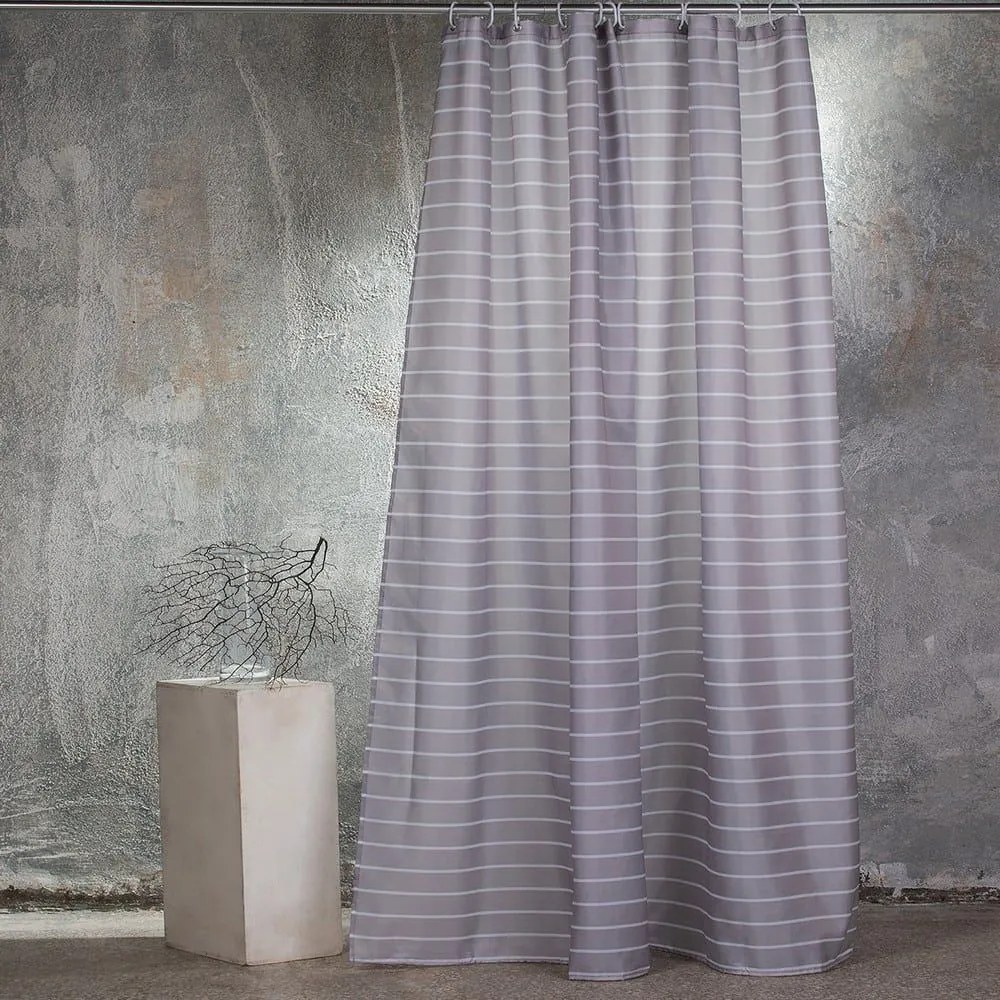 Κουρτίνα Μπάνιου Stripe Με Κρίκους Grey Melinen 180Πx200Υ 180x200cm Πολυέστερ