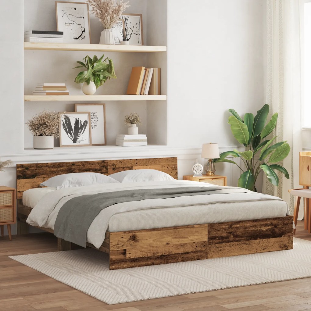 vidaXL Κρεβάτι με Κεφαλάρι - Παλιό Ξύλο - 180 x 200 εκ. - Ανθεκτικό Ξύλο
