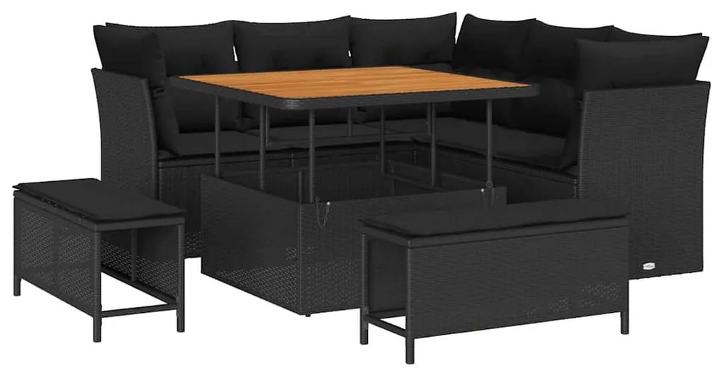 vidaXL Σετ Καναπέ Κήπου Ρυθμιζόμενο ύψος 8 pcs Μαύρο συνθετικό ρατάν
