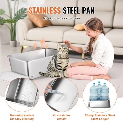 VEVOR 8 in Deep Cat Litter Box Odor-Free Litter Box with Filtering Foot Board