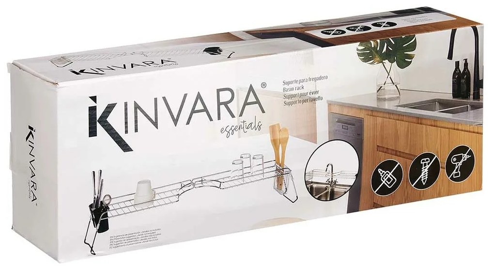 Επεκτάσιμο Στραγγιστήρι Πιάτων για Νεροχύτη Kinvara Μαύρο Ασημί 44 x 11 x 16 cm (4 Μονάδες)