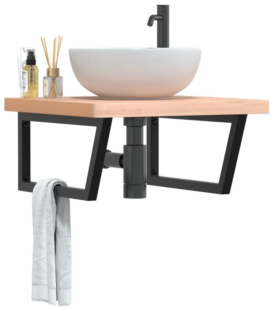 Ράφι Νιπτήρα Τοίχου από Ατσάλι / Μασίφ Ξύλο Οξιάς