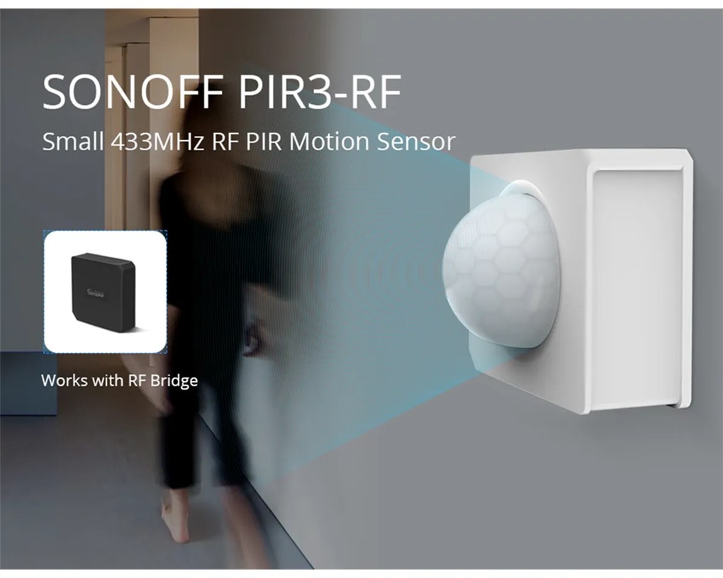 GloboStar® 80064 SONOFF PIR3-RF – Smart 433MHZ RF PIR Motion Sensor 6m/110° Detection