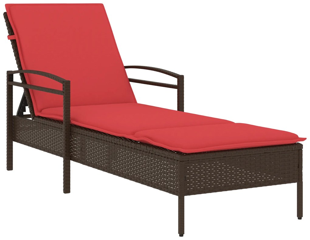 vidaXL Ξαπλώστρα Ήλιου με Μαξιλάρι Καφέ 63x200x81 εκ Πολυ Ρατάν