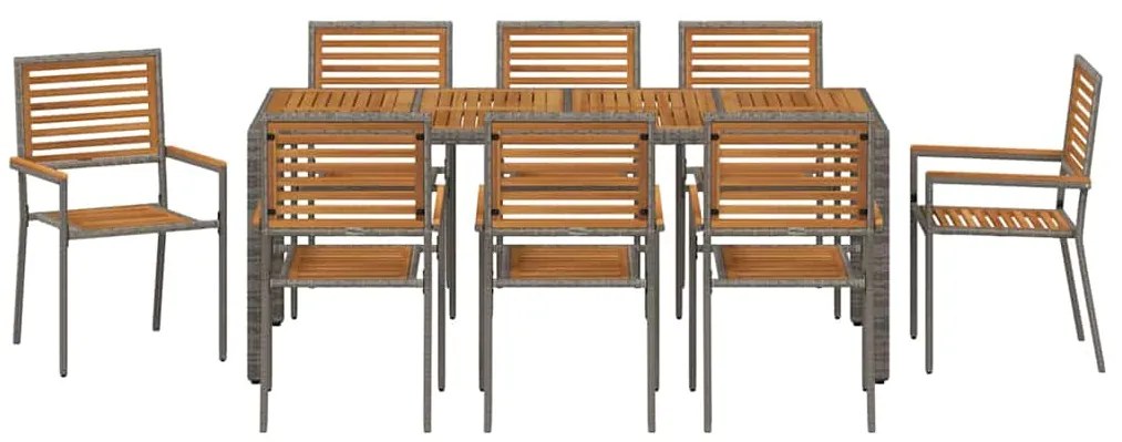vidaXL Σέτ φαγητού για κήπο 9 pcs Γκρι και Καφέ συνθετικό ρατάν