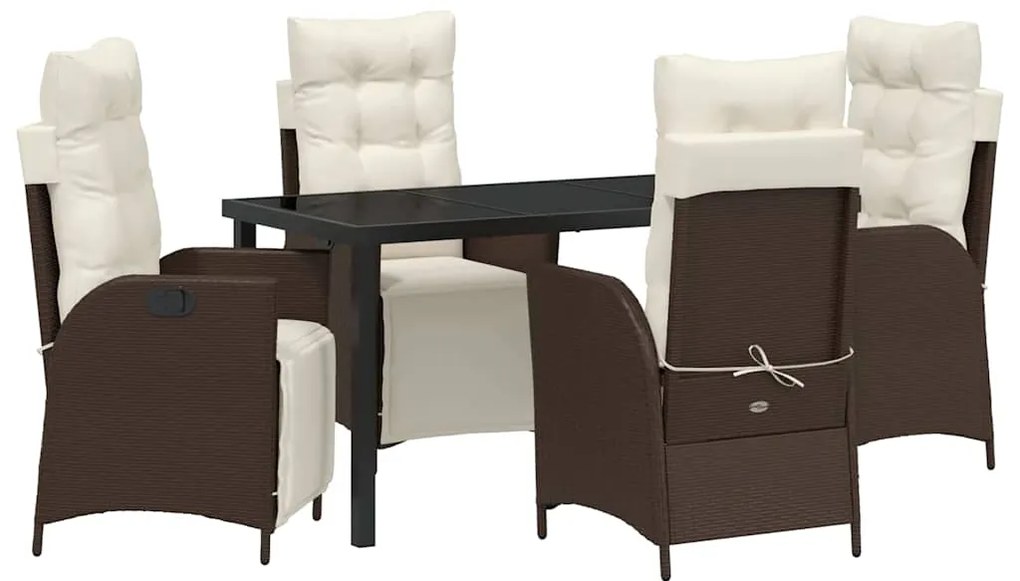 vidaXL Σέτ φαγητού για κήπο με μαξιλάρι 5 pcs Καφέ συνθετικό ρατάν