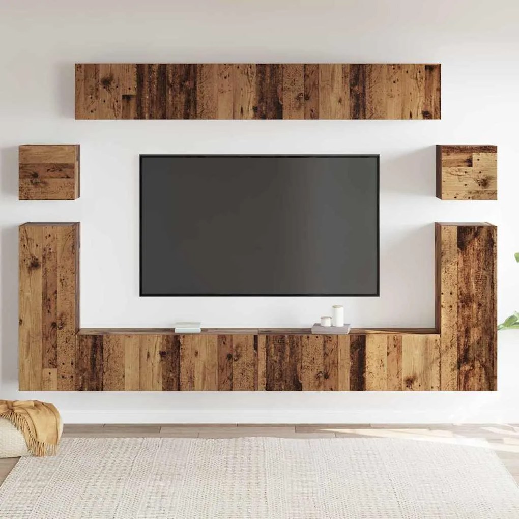 vidaXL Σετ επίπλου τηλεόρασης Επιτοίχιο 8 pcs Παλαιό ξύλο