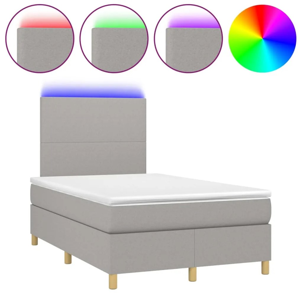 vidaXL Κρεβάτι Boxspring με Στρώμα & LED Αν.Γκρι 120x200 εκ Υφασμάτινο