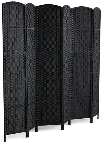 VEVOR 6 Panel Room Divider Hand-Woven Folding Privacy Screen with Hinges Black