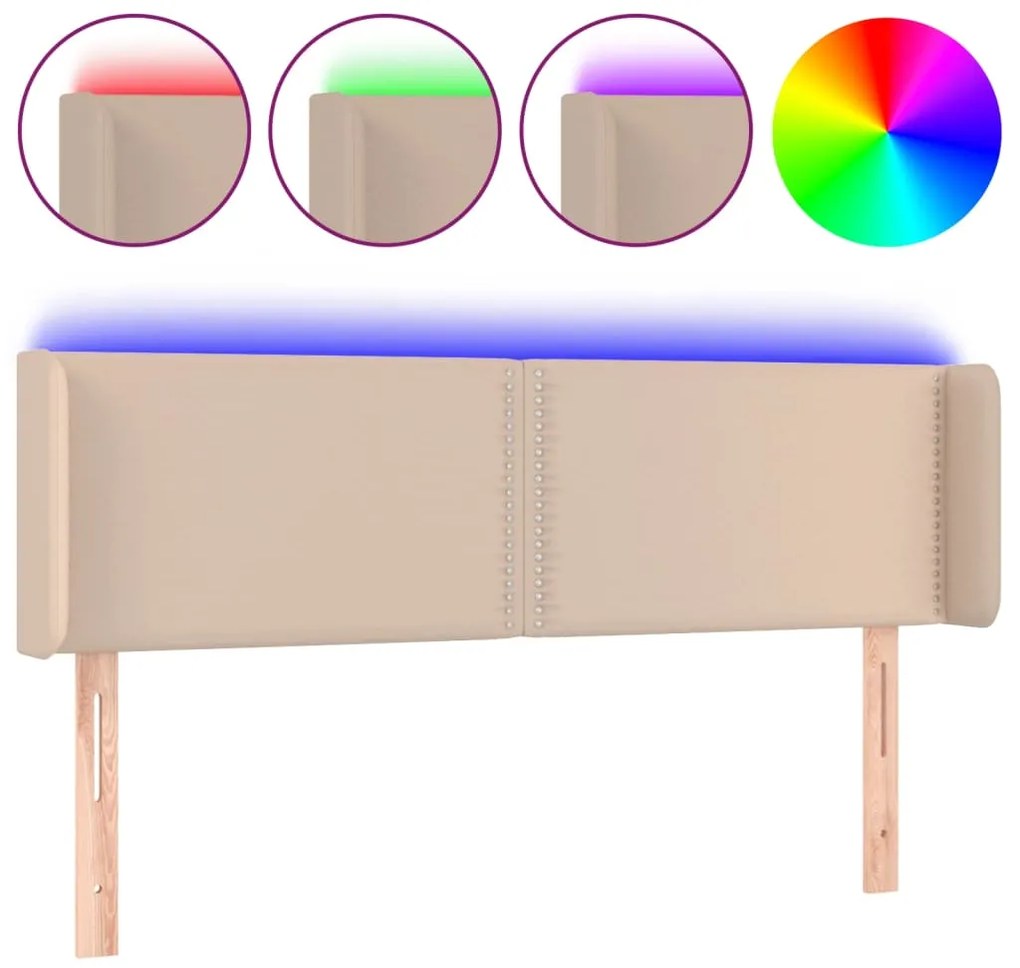 vidaXL Κεφαλάρι Κρεβατιού LED Καπουτσίνο 147x16x78/88εκ. Συνθετ. Δέρμα