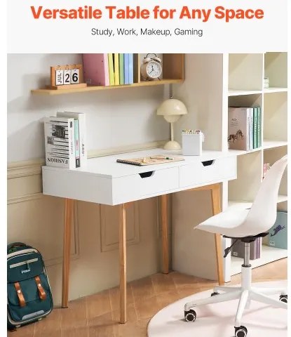 VEVOR Small Desk with Drawer Kids Desk for Bedroom Wooden Study Table White+Wood