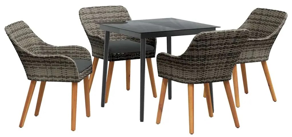 vidaXL Σέτ φαγητού για κήπο με μαξιλάρι 5 pcs Γκρι συνθετικό ρατάν