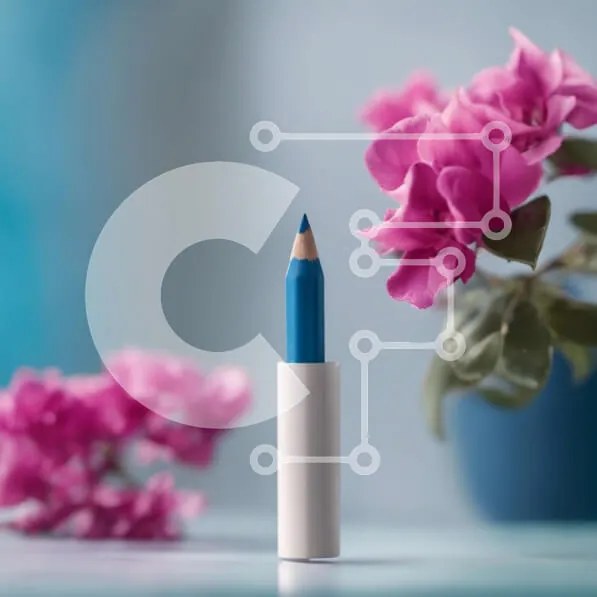 Intra Συλλεκτικό Ξύλινο Παζλ Plywood  4mm - Μπλε μολύβι eyeliner με ροζ λουλούδια Σε Ξύλινο Κουτί - Διαστάσεις: 10x10 cm – 25 κομμάτια