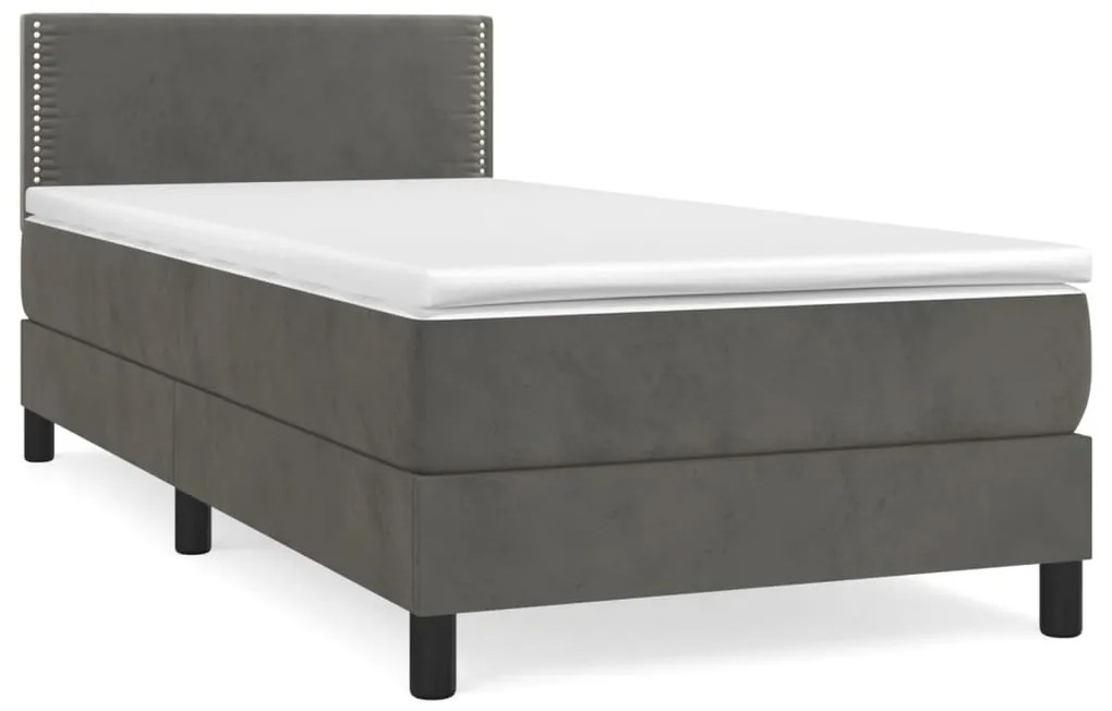 vidaXL Κρεβάτι Boxspring με Στρώμα Σκούρο Γκρι 100x200 εκ. Βελούδινο