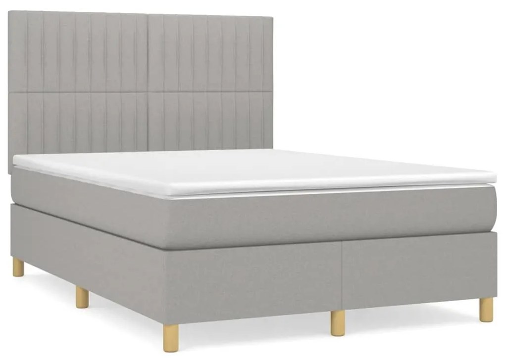 Κρεβάτι Boxspring με Στρώμα Ανοιχτό Γκρι 140x190 εκ. Υφασμάτινο - Γκρι