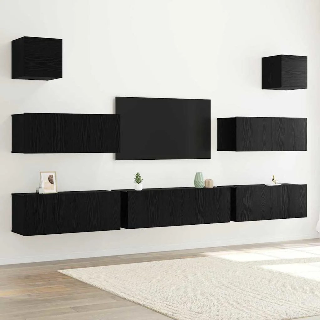 vidaXL Σετ Ντουλάπας Τηλεόρασης 7 pcs Μαύρη δρυς 100 x 30 x 30 cm