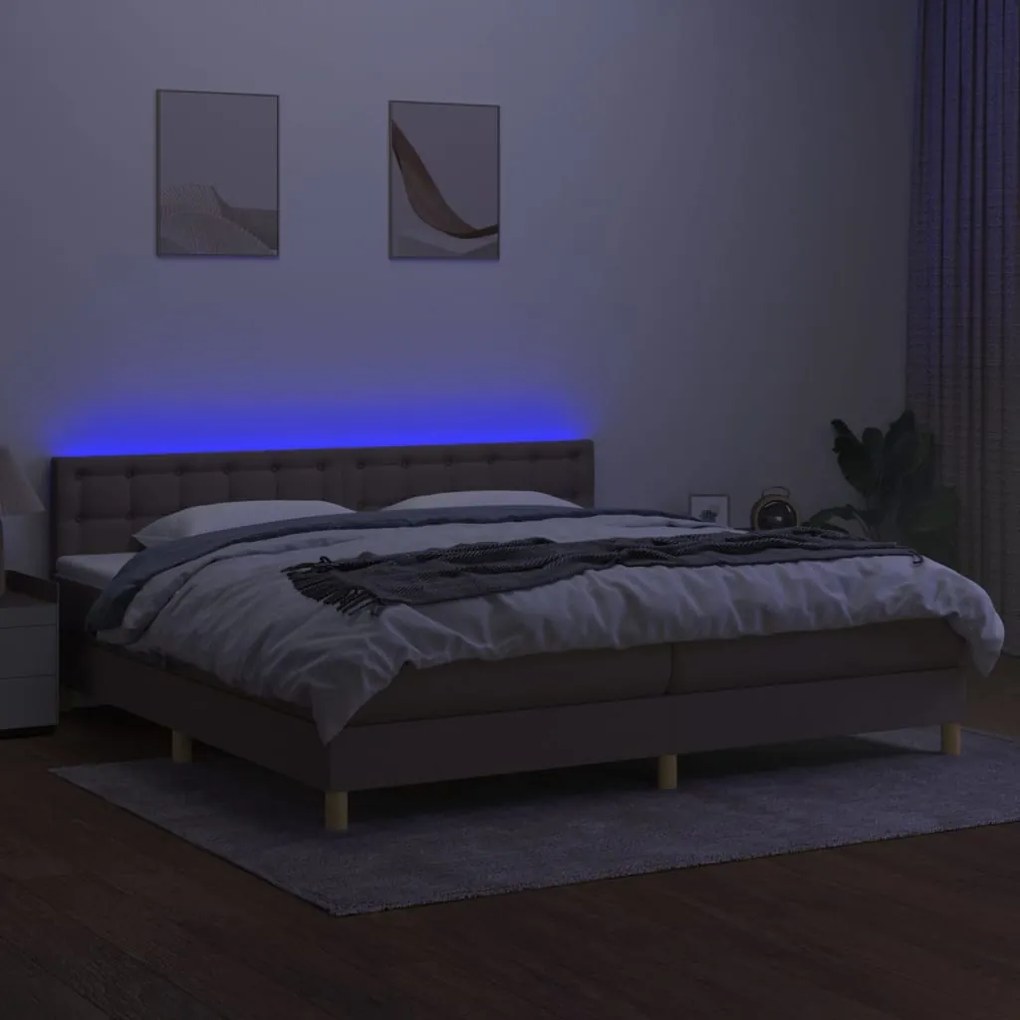 vidaXL Κρεβάτι Boxspring με Στρώμα &amp; LED Taupe 200x200 εκ. Υφασμάτινο
