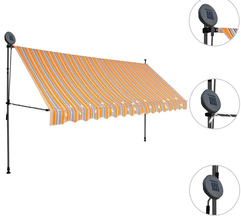 vidaXL Τέντα Συρόμενη Χειροκίνητη με LED Κίτρινη / Μπλε 350 εκ.