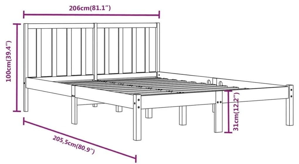 vidaXL Πλαίσιο Κρεβατιού Καφέ Μελί 200 x 200 εκ. από Μασίφ Ξύλο Πεύκου