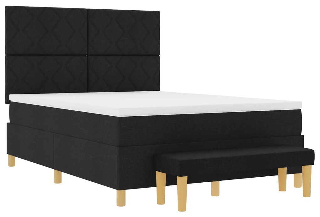 vidaXL Κρεβάτι με Στρώμα και Πάγκο Μαύρο 140x200 cm Ύφασμα