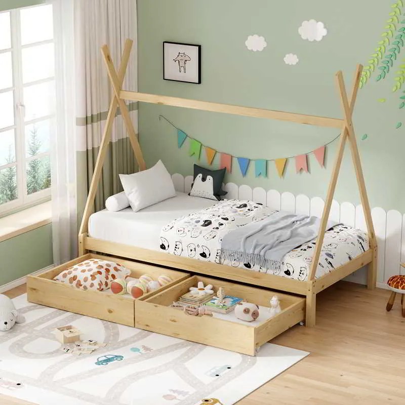 Παιδικό κρεβάτι Lalitto τ.Montessori με 2 συρτάρια τ.Montessori  pakoworld ξύλο πεύκου σε φυσική απόχρωση 90x190εκ