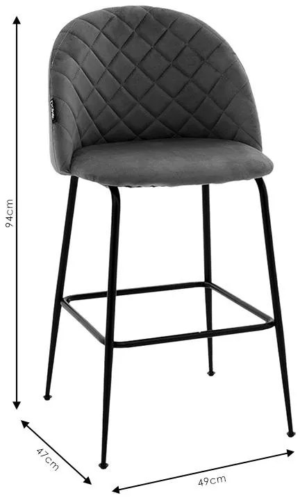 Σκαμπό bar Kudos μεταλλικό μαύρο-βελούδο ανθρακί 49x47x94 εκ.