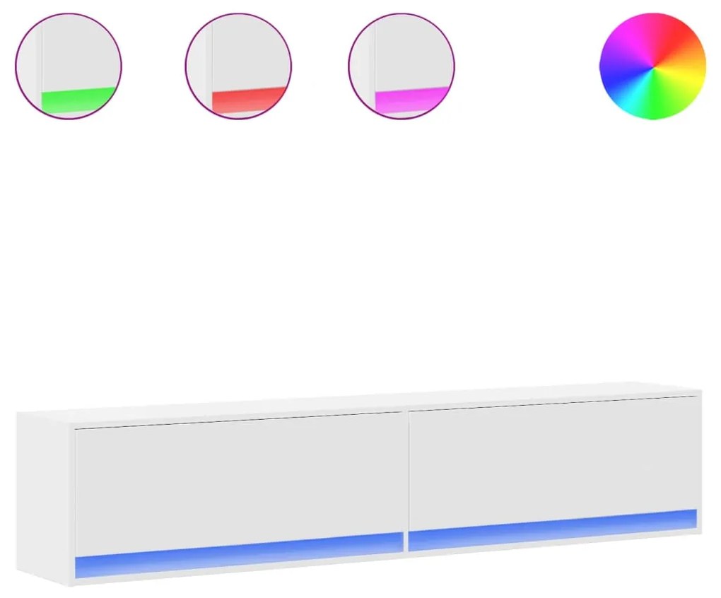 Έπιπλο Τοίχου Τηλεόρασης με LED Λευκό 180x31x38 εκ. - Λευκό