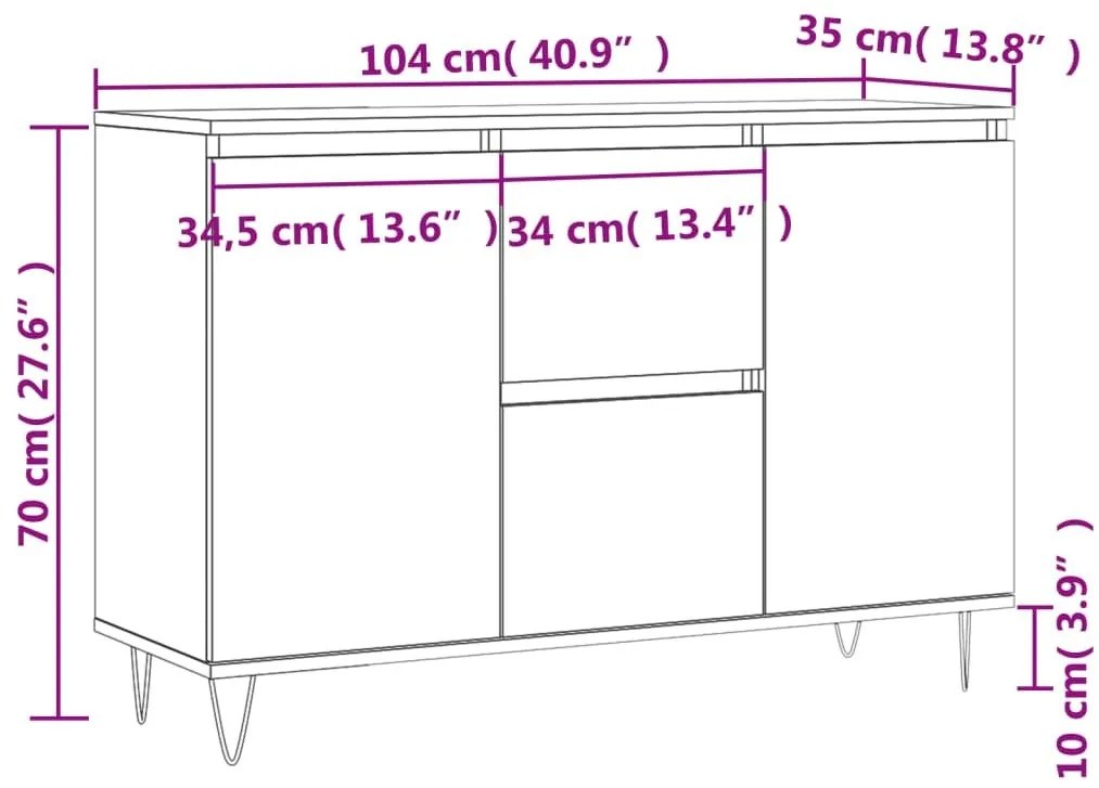 Ντουλάπι Γυαλιστερό Λευκό 104x35x70 εκ. από Επεξεργασμένο Ξύλο - Λευκό