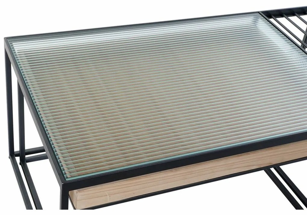 Τραπεζάκι Καφέ DKD Home Decor Μαύρο Φυσικό Ξύλο Μέταλλο Bamboo Κρυστάλλινο 110 x 60 x 45 cm