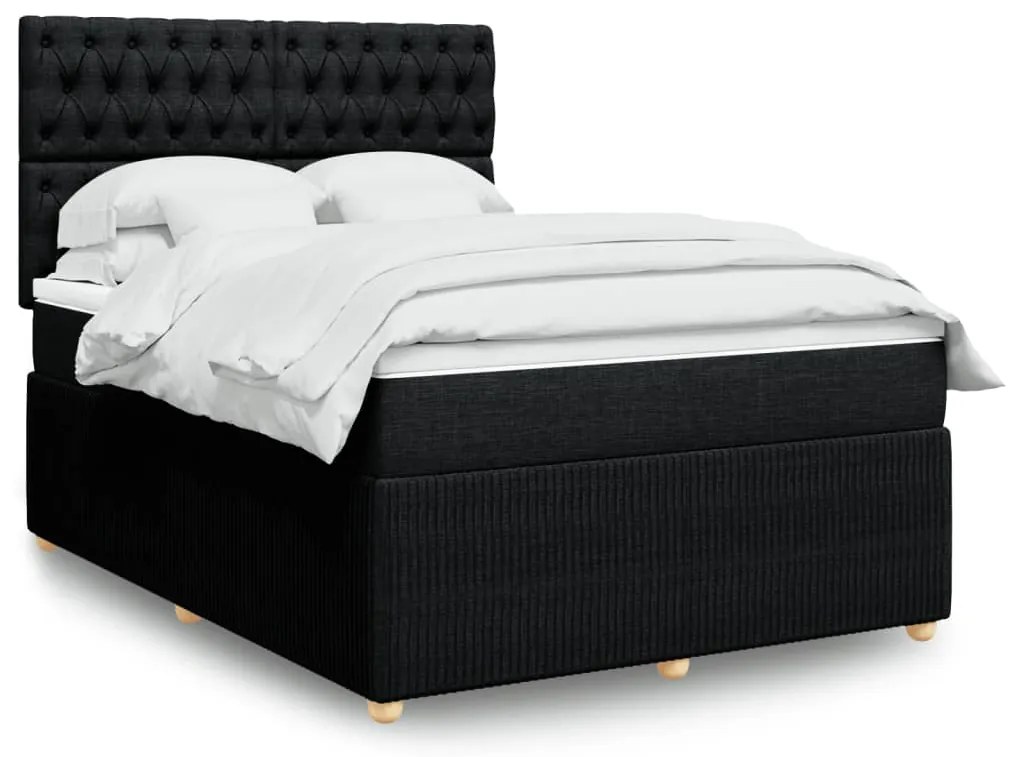 vidaXL Κρεβάτι Boxspring με Στρώμα Μαύρο 140x190 εκ. Υφασμάτινο